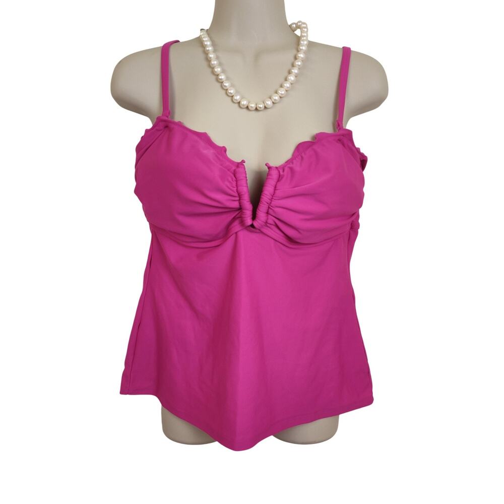 Croft & Barrow Tankini Swim Top Womens 14 Pink Ruffle Ruched Padded Swimwear